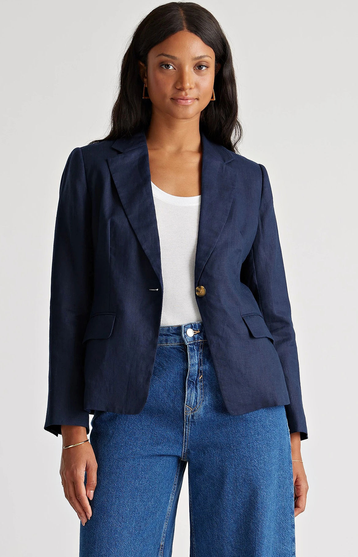 Navy blue clearance linen blazer womens